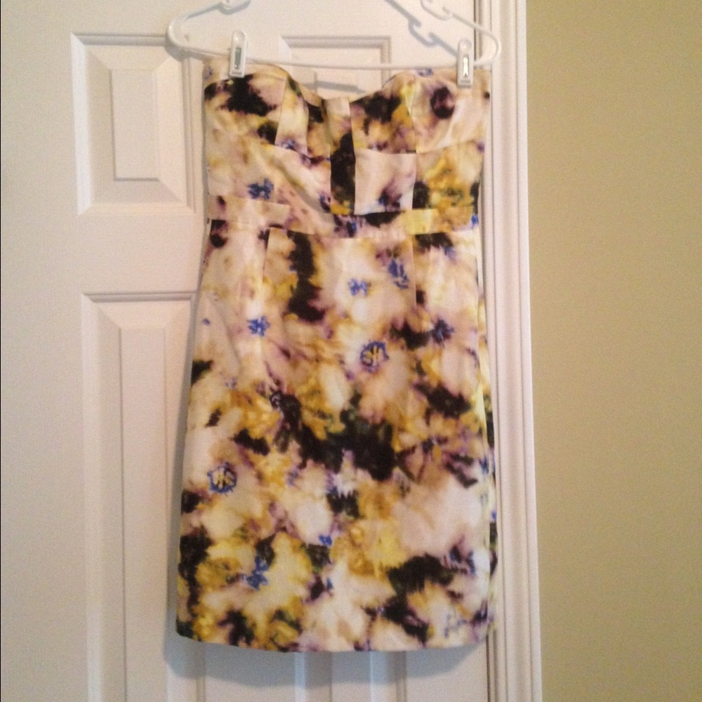 J. Crew Strapless Floral Dress - Yellow, Purple, Blue